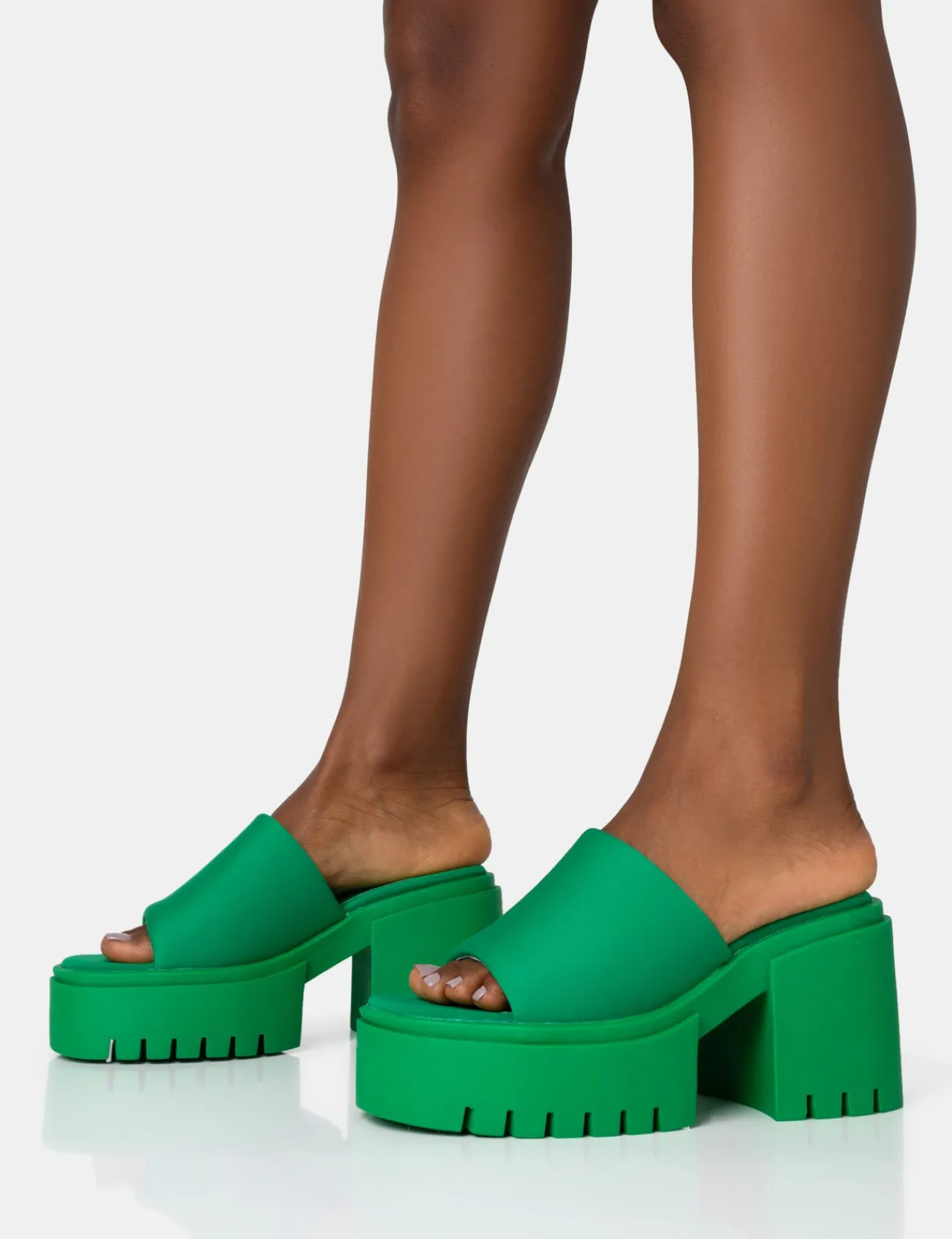 Public Desire Sabeena Green Chunky Mule Round Toe Mid Heel Sandals Store