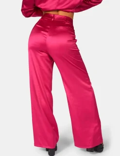 Public Desire Satin Wide Leg Tailored Trousers Pink Cheap