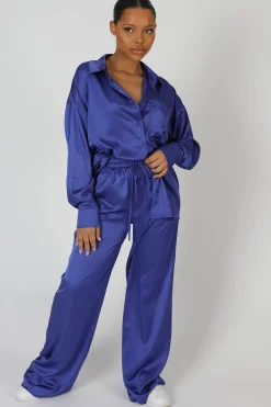 Public Desire Satin Wide Leg Trousers Purple Hot
