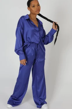 Public Desire Satin Wide Leg Trousers Purple Hot