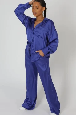 Public Desire Satin Wide Leg Trousers Purple Hot