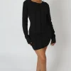 Public Desire Seam Detail Long Sleeve Mini Dress Black New