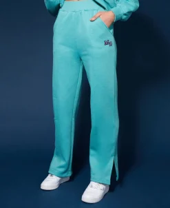 Public Desire Seam Front Straight Leg Embroidered Joggers Aqua New