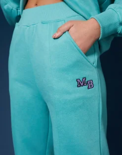 Public Desire Seam Front Straight Leg Embroidered Joggers Aqua New