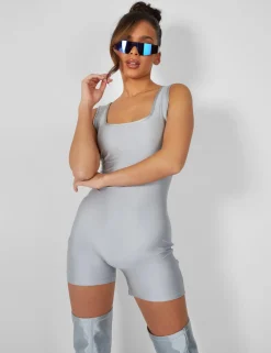 Public Desire Second Skin Square Neck Unitard Grey Sale