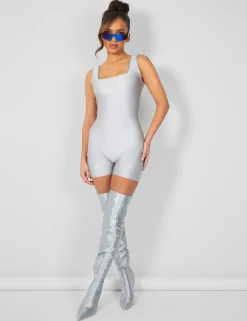 Public Desire Second Skin Square Neck Unitard Grey Sale