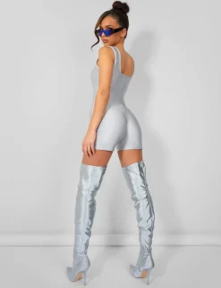 Public Desire Second Skin Square Neck Unitard Grey Sale