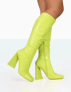 Public Desire Senna Lime Pu Knee High Block Heel Boots White Online