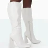 Public Desire Senna Wide Fit Pu Knee High Heeled Boots Ecru Shop