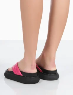 Public Desire Serena Pu Thong Strap Wedge Slider Sandals Pink Shop