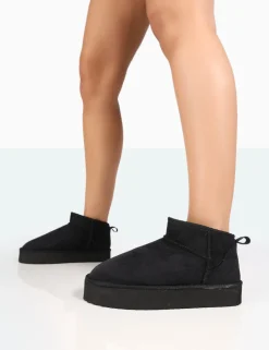 Public Desire Shorty Black Faux Suede Ultra Mini Chunky Ankle Boot Flash Sale