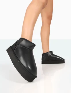 Public Desire Shorty Black Pu Ultra Mini Chunky Ankle Boots Cheap