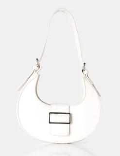 Public Desire Sicily Croc Pu Buckle Feature Hobo Shoulder Bag White Discount