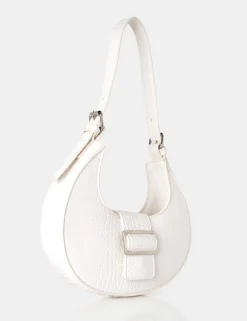 Public Desire Sicily Croc Pu Buckle Feature Hobo Shoulder Bag White Discount