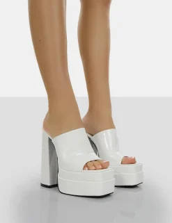 Public Desire Sky High Croc Chunky Platform High Heeled Mules White Outlet