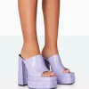Public Desire Skyhigh Neon Croc Chunky Platform High Heeled Mules Purple Fashion