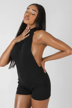 Public Desire Sleeveless Short Ribbed Backless Unitard Black Store