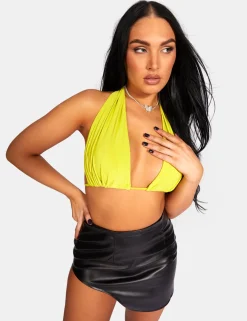 Public Desire Slinky Halterneck Top Lime Cheap