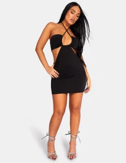 Public Desire Slinky Loop Ruching Sleeveless Mini Dress Black Best Sale