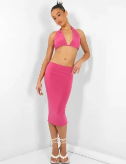 Public Desire Slinky Midi Skirt Pink Discount