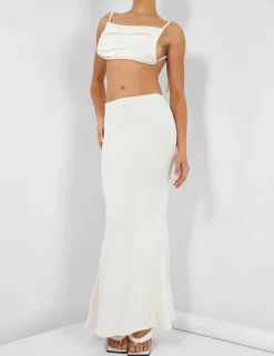 Public Desire Slinky Ruched Bum Maxi Skirt Ecru Cheap