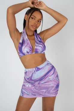 Public Desire Slinky Ruched Mini Skirt Purple Flash Sale