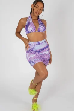 Public Desire Slinky Ruched Mini Skirt Purple Flash Sale