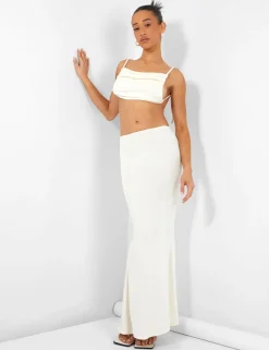 Public Desire Slinky Ruched Side Crop Top Ecru Best Sale