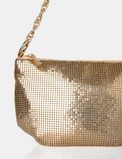 Public Desire Slouch Diamante Chainmail Baguette Chain Detail Shoulder Bag Gold New