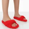 Public Desire Slumber Teddy Cross Over Strap Slippers Red Outlet