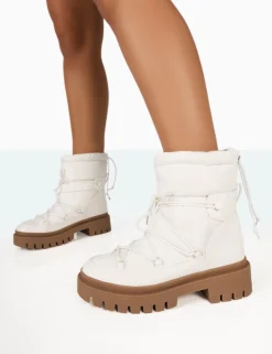 Public Desire Snowy Lace Up Chunky Sole Snow Ankle Boots White Sale