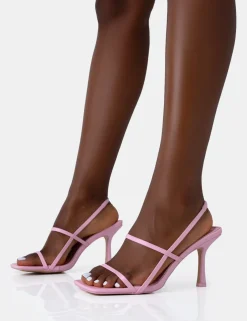 Public Desire Sophia Baby Pu Barely There Square Toe Mid Stiletto Heels Pink Store