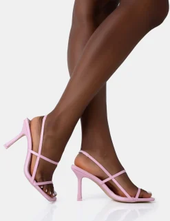 Public Desire Sophia Wide Fit Baby Pink Pu Barely There Square Toe Mid Stiletto Heels Babypink Best Sale