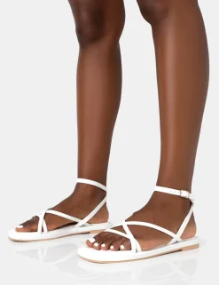 Public Desire Soul Pu Strappy Padded Flat Sandals White Shop