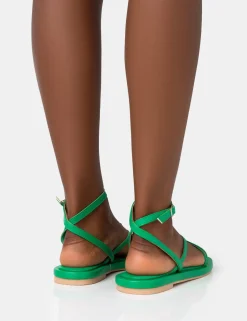 Public Desire Soul Pu Strappy Padded Flat Sandals Green Cheap