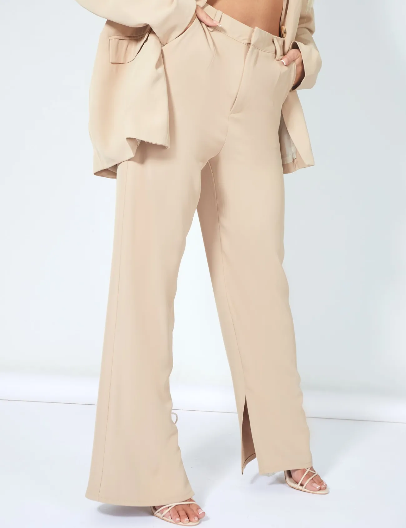 Public Desire Split Detail High Waisted Dad Trouser Sand Best Sale