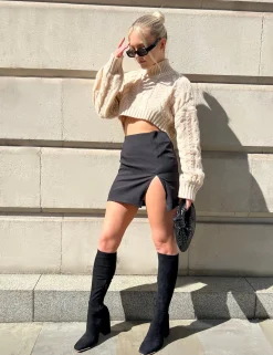 Public Desire Split Front Mini Skirt Black Sale