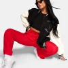 Public Desire Split Hem Cargo Trousers Red Hot