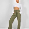 Public Desire Split Hem Cargo Trousers Khaki Store
