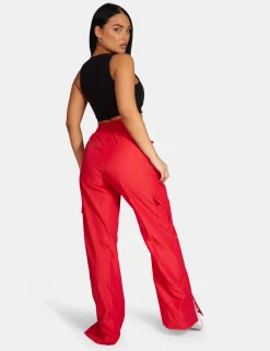 Public Desire Split Hem Cargo Trousers Red Hot