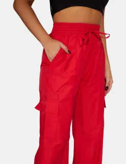 Public Desire Split Hem Cargo Trousers Red Hot