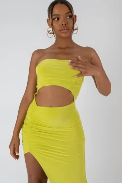 Public Desire Split Side Bandeau Slinky Maxi Dress Lime Shop