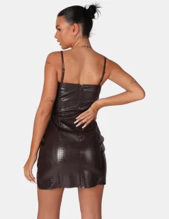 Public Desire Square Neck Croc Hem Cut Out Mini Dress Chocolate Best Sale
