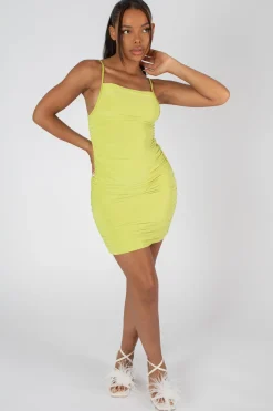 Public Desire Square Neck Ruched Mini Dress Lime Shop