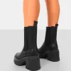 Public Desire Step Up Drench Pu Platform Chunky Sole Heeled Ankle Boots Black Best