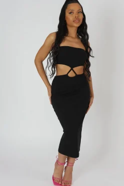 Public Desire Strapless Bandeau Cut Out Detail Midi Dress Black Cheap