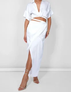 Public Desire Strappy Cropped Satin Shirt Cream Flash Sale