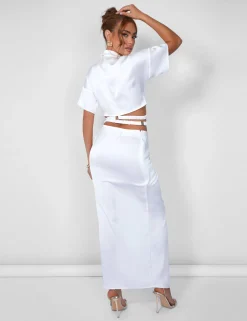 Public Desire Strappy Cropped Satin Shirt Cream Flash Sale