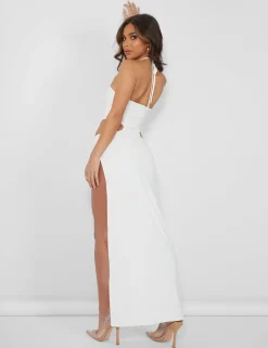 Public Desire Strappy Cut Away Extreme Split Midaxi Dress Ivory Clearance