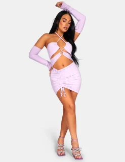 Public Desire Strappy Cut Away Slinky Dress Lilac Store